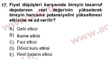 2015 Maliye Politikası Arasınav 17. Çıkmış Sınav Sorusu