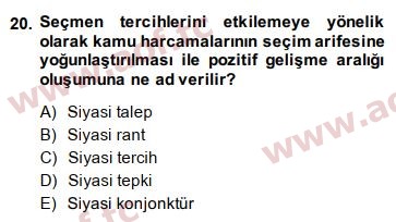 2015 Maliye Politikası Arasınav 20. Çıkmış Sınav Sorusu