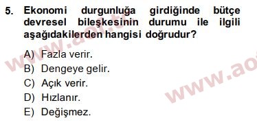 2015 Maliye Politikası Arasınav 5. Çıkmış Sınav Sorusu