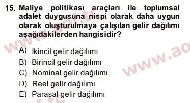 2015 Maliye Politikası Final 15. Çıkmış Sınav Sorusu