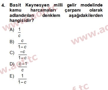 2015 Maliye Politikası Final 4. Çıkmış Sınav Sorusu