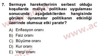 2015 Maliye Politikası Final 7. Çıkmış Sınav Sorusu