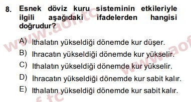 2015 Maliye Politikası Final 8. Çıkmış Sınav Sorusu