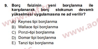 2015 Maliye Politikası Final 9. Çıkmış Sınav Sorusu