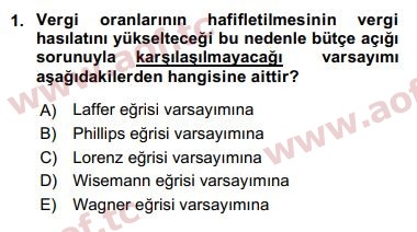 2016 Maliye Politikası Arasınav 1. Çıkmış Sınav Sorusu