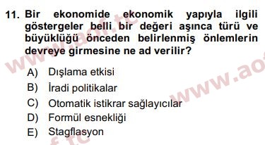 2016 Maliye Politikası Arasınav 11. Çıkmış Sınav Sorusu