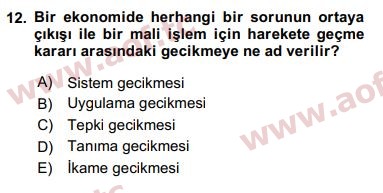 2016 Maliye Politikası Arasınav 12. Çıkmış Sınav Sorusu