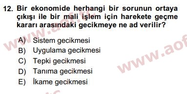 2016 Maliye Politikası Arasınav 12. Çıkmış Sınav Sorusu