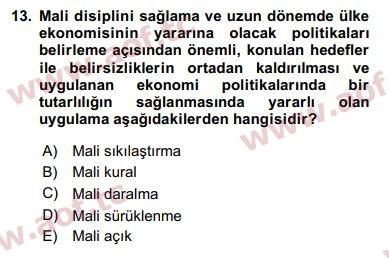 2016 Maliye Politikası Arasınav 13. Çıkmış Sınav Sorusu