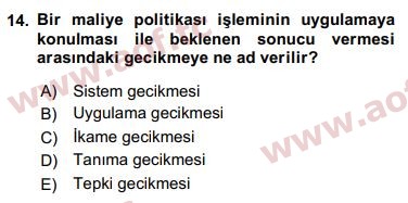 2016 Maliye Politikası Arasınav 14. Çıkmış Sınav Sorusu