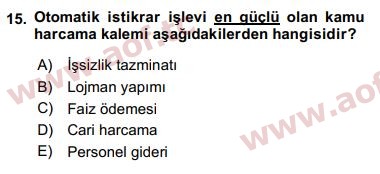 2016 Maliye Politikası Arasınav 15. Çıkmış Sınav Sorusu