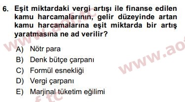 2016 Maliye Politikası Arasınav 6. Çıkmış Sınav Sorusu