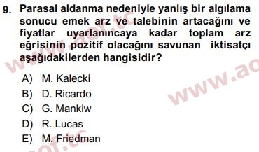 2016 Maliye Politikası Arasınav 9. Çıkmış Sınav Sorusu