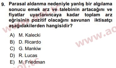 2016 Maliye Politikası Arasınav 9. Çıkmış Sınav Sorusu