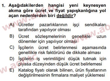 2017 Maliye Politikası Arasınav 1. Çıkmış Sınav Sorusu