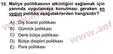 2017 Maliye Politikası Arasınav 15. Çıkmış Sınav Sorusu