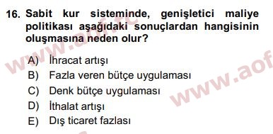 2017 Maliye Politikası Arasınav 16. Çıkmış Sınav Sorusu