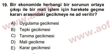 2017 Maliye Politikası Arasınav 19. Çıkmış Sınav Sorusu