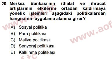 2017 Maliye Politikası Arasınav 20. Çıkmış Sınav Sorusu