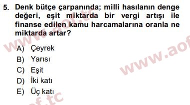 2017 Maliye Politikası Arasınav 5. Çıkmış Sınav Sorusu