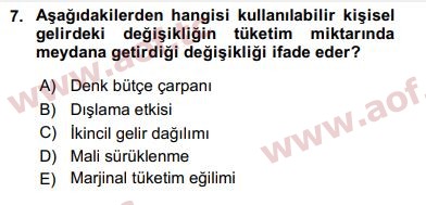 2017 Maliye Politikası Arasınav 7. Çıkmış Sınav Sorusu