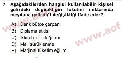 2017 Maliye Politikası Arasınav 7. Çıkmış Sınav Sorusu