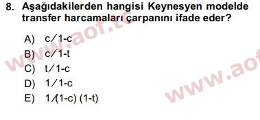 2017 Maliye Politikası Arasınav 8. Çıkmış Sınav Sorusu