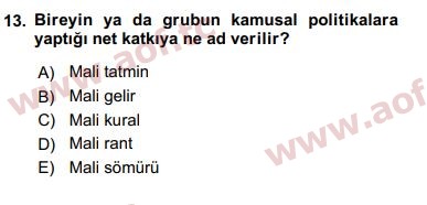 2019 Maliye Politikası Final 13. Çıkmış Sınav Sorusu