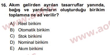 2019 Maliye Politikası Final 16. Çıkmış Sınav Sorusu