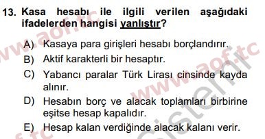 2017 Genel Muhasebe 1 Yaz Okulu 13. Çıkmış Sınav Sorusu