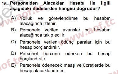 2017 Genel Muhasebe 1 Yaz Okulu 15. Çıkmış Sınav Sorusu