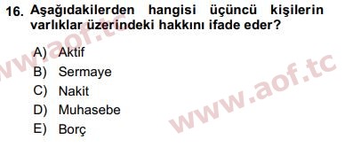 2017 Genel Muhasebe 1 Yaz Okulu 16. Çıkmış Sınav Sorusu