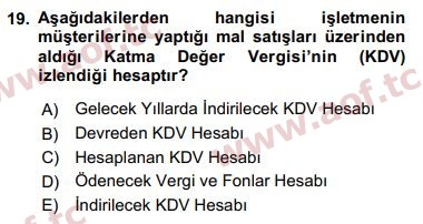 2017 Genel Muhasebe 1 Yaz Okulu 19. Çıkmış Sınav Sorusu