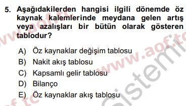 2017 Genel Muhasebe 1 Yaz Okulu 5. Çıkmış Sınav Sorusu