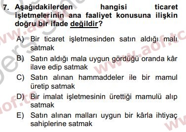 2017 Genel Muhasebe 1 Yaz Okulu 7. Çıkmış Sınav Sorusu