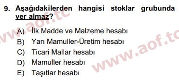 2017 Genel Muhasebe 1 Yaz Okulu 9. Çıkmış Sınav Sorusu