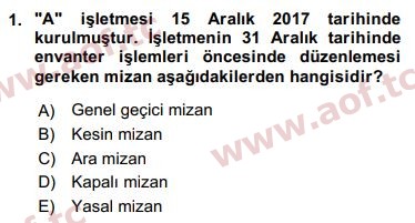 2018 Genel Muhasebe 1 Yaz Okulu 1. Çıkmış Sınav Sorusu