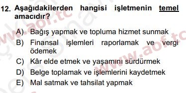 2018 Genel Muhasebe 1 Yaz Okulu 12. Çıkmış Sınav Sorusu