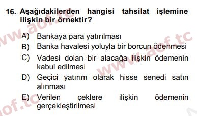 2018 Genel Muhasebe 1 Yaz Okulu 16. Çıkmış Sınav Sorusu