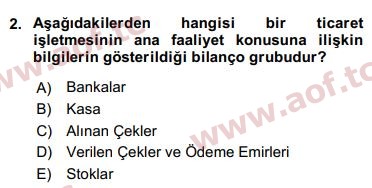 2018 Genel Muhasebe 1 Yaz Okulu 2. Çıkmış Sınav Sorusu