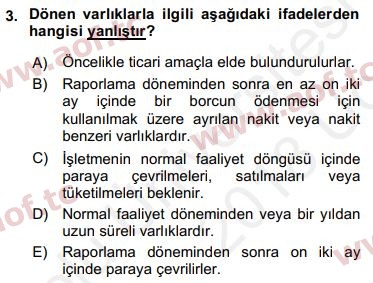 2018 Genel Muhasebe 1 Yaz Okulu 3. Çıkmış Sınav Sorusu