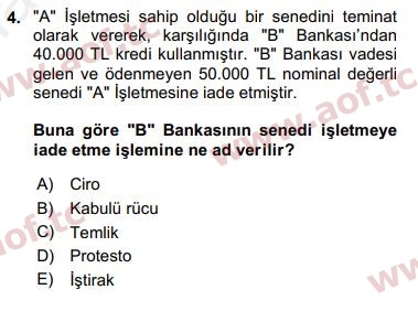 2018 Genel Muhasebe 1 Yaz Okulu 4. Çıkmış Sınav Sorusu