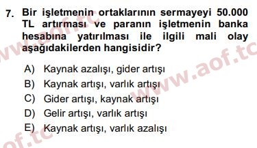 2018 Genel Muhasebe 1 Yaz Okulu 7. Çıkmış Sınav Sorusu