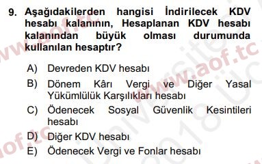 2018 Genel Muhasebe 1 Yaz Okulu 9. Çıkmış Sınav Sorusu