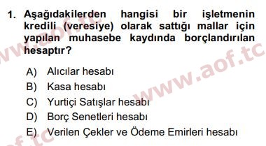 2019 Genel Muhasebe 1 Yaz Okulu 1. Çıkmış Sınav Sorusu