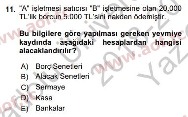 2019 Genel Muhasebe 1 Yaz Okulu 11. Çıkmış Sınav Sorusu