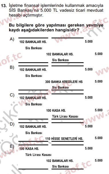 2019 Genel Muhasebe 1 Yaz Okulu 13. Çıkmış Sınav Sorusu