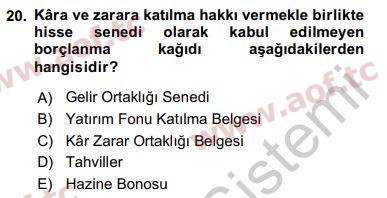 2019 Genel Muhasebe 1 Yaz Okulu 20. Çıkmış Sınav Sorusu