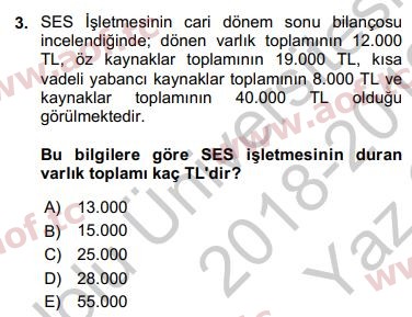 2019 Genel Muhasebe 1 Yaz Okulu 3. Çıkmış Sınav Sorusu