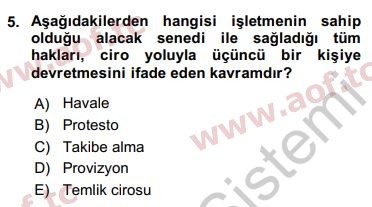 2019 Genel Muhasebe 1 Yaz Okulu 5. Çıkmış Sınav Sorusu